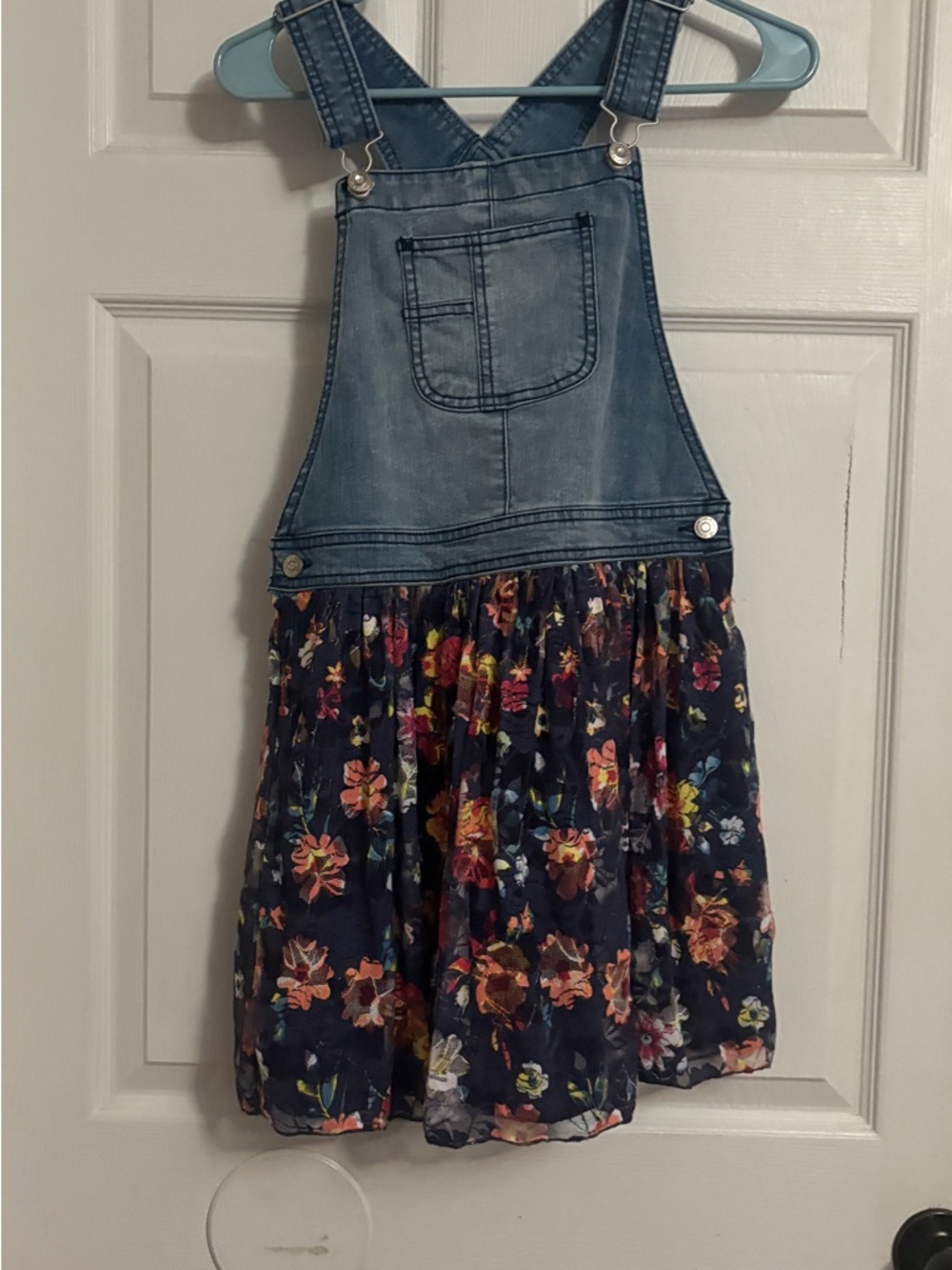 Denim Bib Floral Dress for Kids - Navy Floral